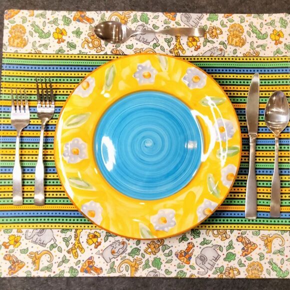 NEW Zoo Animals Stripes Cotton Print Two Placemats – Perfect for Kids or Pets - Picture 3 of 4